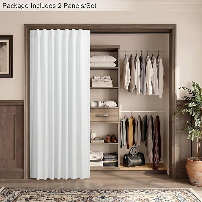 78 Inch Long Linen Textured Blackout Curtains 2 Panels Set for 76-80 inch Window Drapes Back Tab White Room Darkening Curtains for Sliding Glass Door Energy Efficient Noise Cancelling 52x78 in Length