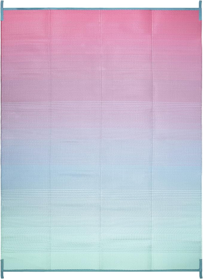Lahome Large Outdoor Rugs 9x12 Waterproof, Modern Reversible Indoor Outdoor Patio Rug, Plastic Straw Portable Outside Camping Mats for Balcony Tent Floor Decor, Pink Green 9'x12'