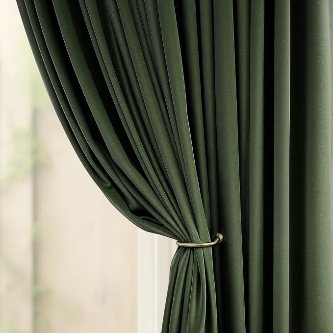 Olive Green Velvet Curtain 84 Inch Length 2 Panel for Living Room Darkening Thick Luxury Plush Velour Thermal Insulated Long Drape Hunter Dark Green Curtain for Bedroom Christmas Decor Back Tab Pocket