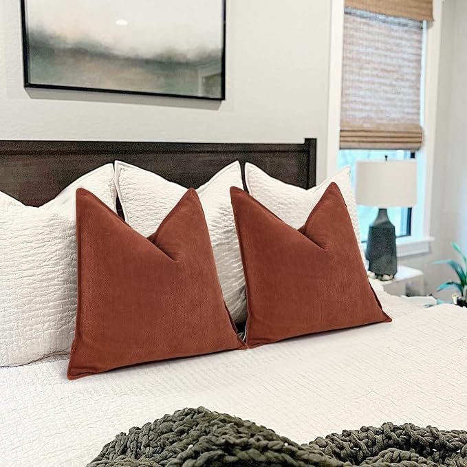 ZWJD Rust Throw Pillow Covers 12x20 Set of 2 Chenille Fall Pillow Covers with Elegant Design Soft and Luxurious Decorative Throw Pillows for Couch, Bed, and Home Decor