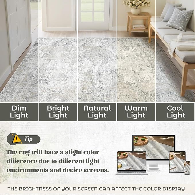 XLUEZ 2x7 Runner Rug for Hallway, Washable Modern Abstract Runner Rugs Neutral Soft Non Slip Kids Rug Stain Resistant Indoor Runners for Entryway Bedroom Kitchen Laundry Room(BeigeGrey, 2'x7')