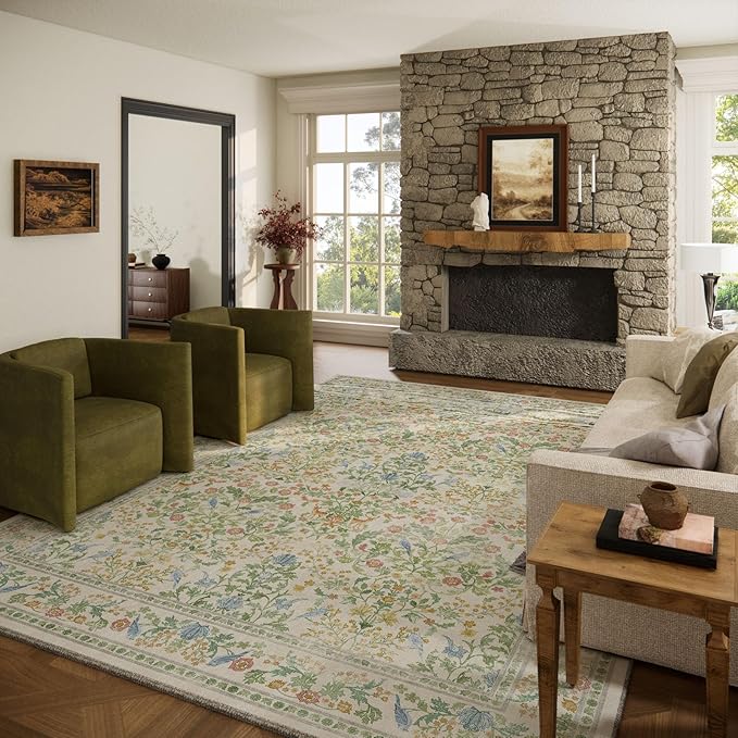 10x14 Area Rugs for Living Room: Washable Rug Non Slip Stain Resistant Ultra Soft Faux Wool Low Pile Lightweight Indoor Large Rugs for Dining Room Bedroom Nursery Under Table Rug Farmhouse Home Office