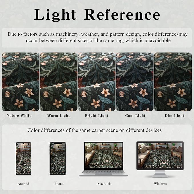 2x5 Washable Runner Rug,Black Floral Boho Area Rug for Hallway,Low-Pile Non-Slip Stain Resistant Carpet for Kitchen, Bedside,Laundry Room,Entryway