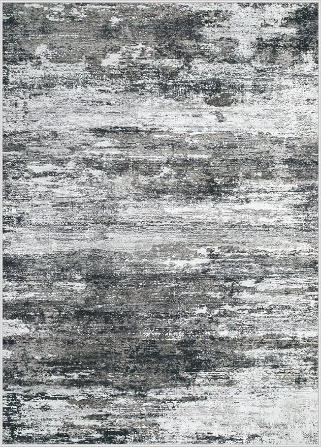 Washable Rug 8x10 Area Rugs for Living Room: Large Neutral Soft Rug Abstract Non Slip Low Pile Modern Carpet for Bedroom Kitchen Nursery Office Dining Room Indoor (Black, 8'x10')
