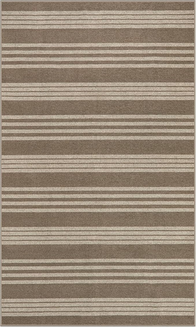 Lahome Striped Easy Jute Outdoor Patio Rug, 3x5 Washable Rugs for Porch | Indoor Living Room Area Rugs Non Slip, Modern Farmhouse Neutral Carpet for Entryway Backyard Bedroom Rv, Khaki