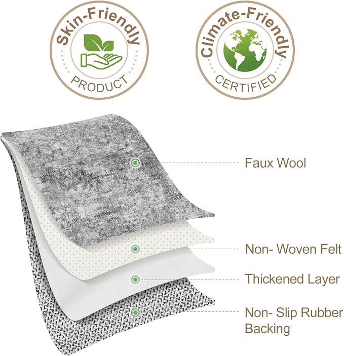 Nakagishi 10x14 Area Rugs Living Room: Washable Abstract Large Neutral Soft Rug Stain Resistant Modern Indoor Floor Non-Slip Carpet for Bedroom Nursery Kids Playroom Office Dining Room Dorm- Grey