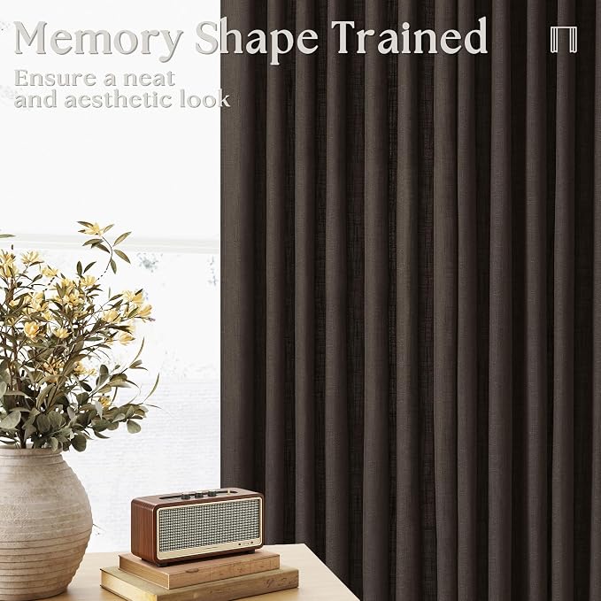 Dark Chocolate 80 Inch Pinch Pleated Semi Sheer Linen Curtains 2 Panels | for Living Room Bedroom, Memory Training Shaped, Light Filtering, Pinch Pleat Drapes with Hooks Rings, Window Curtains 40x80