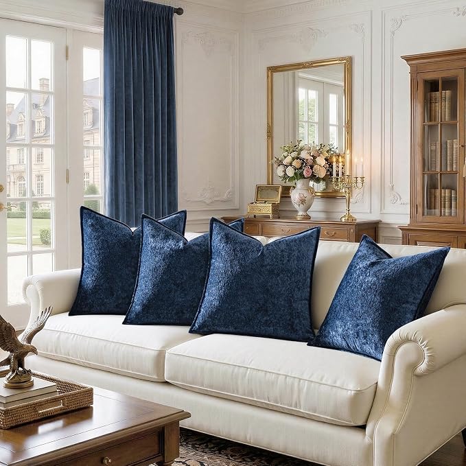 a moment Throw Pillow Covers 16X16 Inch 4 Packs,Soft Velvet Decorative Pillow Cases with 3D Ice Flower,Texture Modern Accent Cushion Covers for Sofa Couch Home Decor Navy Blue