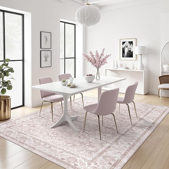 Light Pink 6x9 Rugs for Bedroom Nursery Rug Vintage Aesthetic Cute Boho Floral Washable Area Rug Indoor Carpet for Kids Room Playroom Living Room