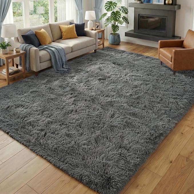 Fluffy 5x7 Area Rugs for Bedroom: Smoky Gray Soft Shag Rug for Living Room, Large Fuzzy Plush Indoor Carpet Non Slip Modern Rug for Nursery Kids Room Dorms Office Home Decor