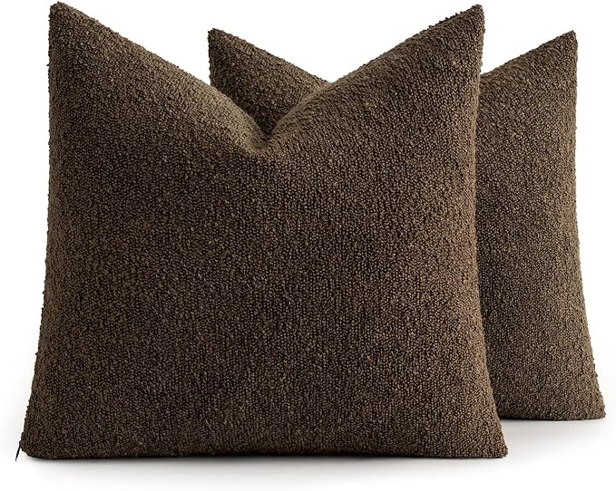 MIULEE 20x20 Decorative Lumbar Boucle Couch Pillow Covers Brown | Set of 2 Textured Neutral Fall Autumn Throw Pillow Covers, Accent Solid Pillowcases, Sofa Living Room Home Decor