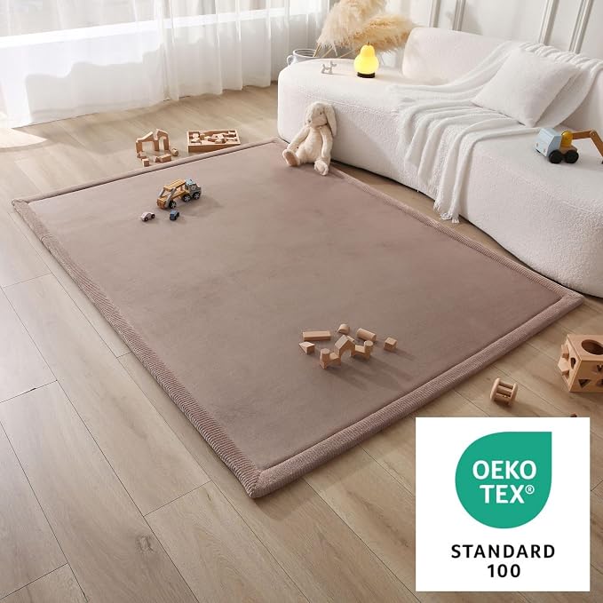 Hakuna Matte CloudSoft Baby Play Mat for Floor 60" x 80" Brown | Coral Velvet high-density foam Rug for Crawling & Cozy Play – Non-Slip, Water-Resistant, Easy-CareTummy Time Mat