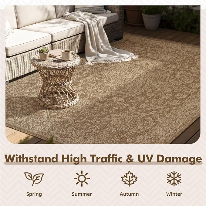 MontVoo-2x3 Outdoor Rug Porch Entryway Rug-Polypropylene Door Mat Indoor Outdoor Entrance Entry Rugs Kitchen Rugs, Textured Weave, Durable, Fade-Resistant, Non-Shedding, Vintage Neutral Brown