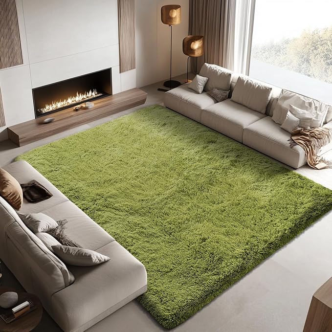 Area Rugs 10x14 Living Room, Shaggy Carpet Soft Plush Furry Bedside Rug Large Area Rugs for Bedroom Home Decor Anti Slip(10 x 14, Grass Green)