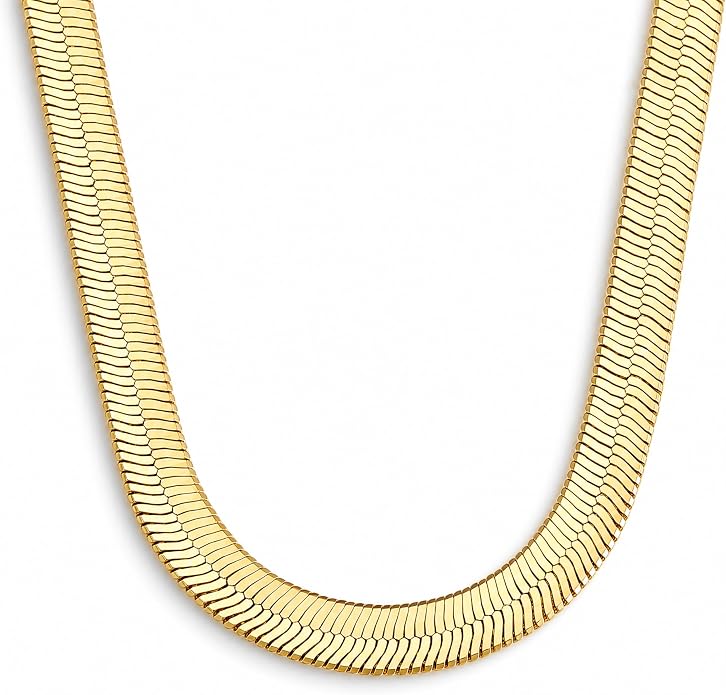 DEARMAY 14K Gold Plated Herringbone Necklaces for Women, Dainty Gold Snake Choker Chain Non Tarnish Trendy Simple Thin & Chunky Options Neckalce 1.5/3/5/6/8mm Chain Jewelry for Gifts