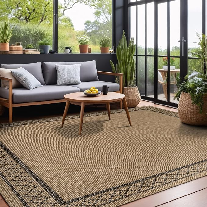 Luul Home Easy Jute Rugs 10x14 Frame Natural Color Living Room Indoor Outdoor Area Rug for Patio and Kitchen Rug High Traffic Washable Easy to Clean Solid Boho Woven Design Carpet (10 x 14)