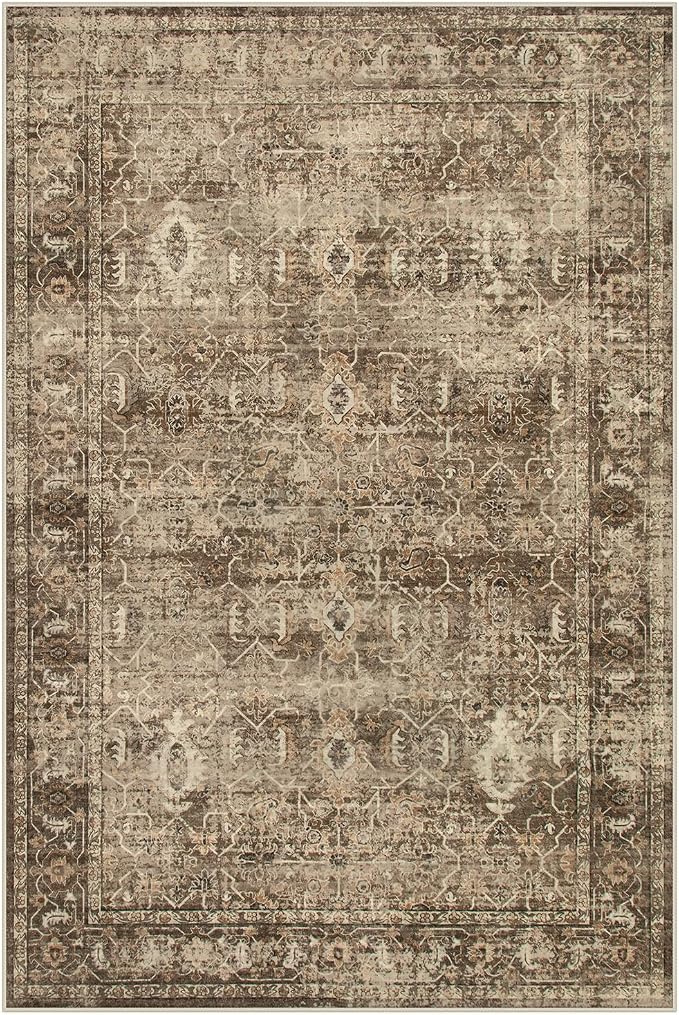 Lahome Margot Vintage 6x9 Washable Brown Rugs for Living Room Bedroom, Soft Dining Room Rugs for Under Table, Non Slip Indoor Throw Carpet for Entryway Kitchen Office (6x9ft,Brown)