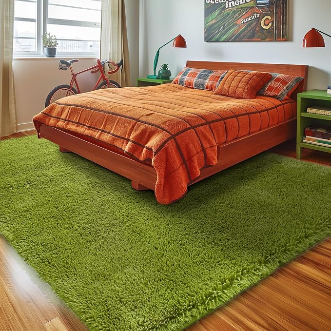 Sour Lemon 8x10 Area Rugs for Bedroom Living Room, Large Fluffy Shag Green | Shaggy Carpet, Soft Plush Furry Bedside Rugs, Anti Slip, Washable Area Modern Rugs Floor Mat for Kids Girls Boys Living Room