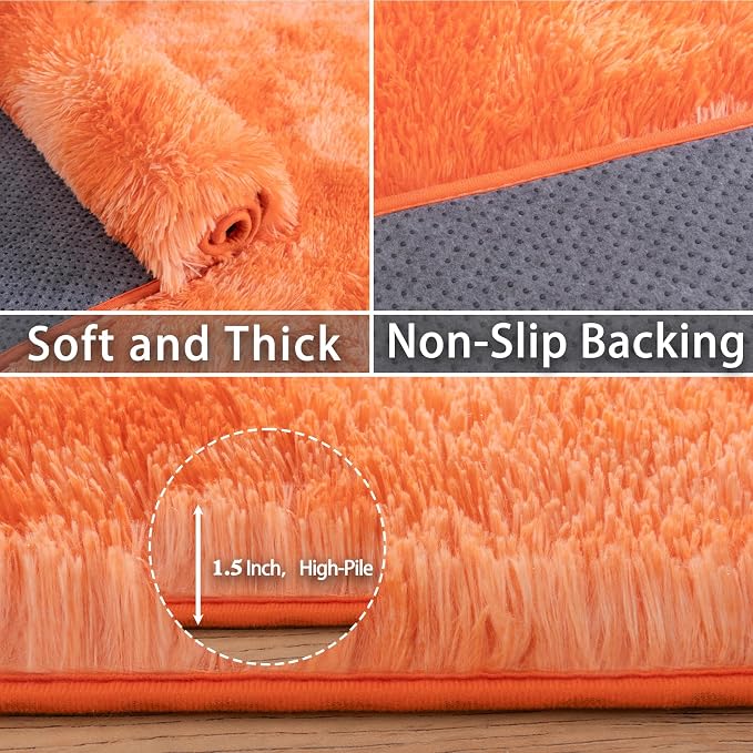 9x12 Area Rugs for Living Room, Orange Tie-Dyed Plush Fluffy Carpet | Upgrade Non-Slip Thick Large Orange Area Rug for Nursery Kids Room Dorm Room Home Decor, Indoor Plush Floor Carpet