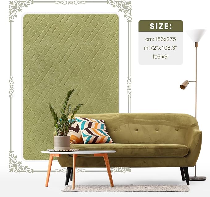 Macgace Ultra Soft Green Area Rug for Living Room, 6x9 Modern Geometric Shag Rugs with Nonslip Backing for Bedroom, Washable Fuzzy Carpet for Cozy Kids Room