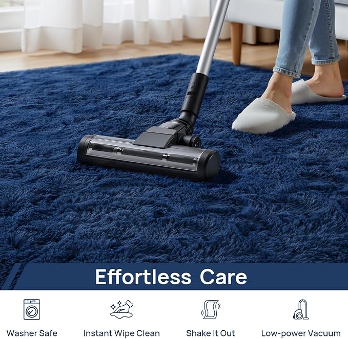 Deerhoo Large Shag Area Rugs 10 x 14, Plush Fuzzy Rugs for Living Room, Ultra Soft Fluffy Furry Rug for Bedroom, Anti-Skid Indoor Solid Carpet Nursery Rugs for Kids Room Home Decor, Navy Blue