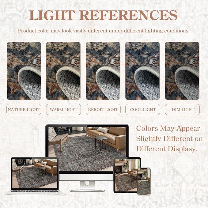 Collive Washable Area Rug 6x9, Large Antique Distressed Rugs for Living Room Vintage Soft Rugs for Bedroom, Non Slip Ultra-Thin Dining Room Floor Carpet for Entryway Kitchen Office - Brick