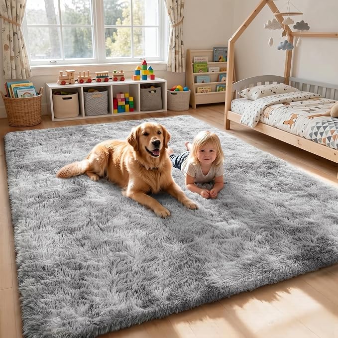 Sour Lemon 8x10 Area Rugs for Bedroom, Living Room Fluffy Rugs, Large Area Rug Shag Shaggy Carpet Soft Plush Furry Bedside Rug, Machine Washable Area Rugs for Kids Girls Boys Home Decor Anti Slip