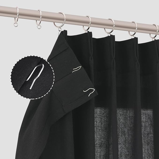 Aersas Black Pinch Pleated Linen Curtains 84 Inch Length 2 Panels for Living Room Bedroom Light Filtering Semi Sheer Window Curtain Boho Modern Pinch Pleat Drape Hooks 84 Inches Long