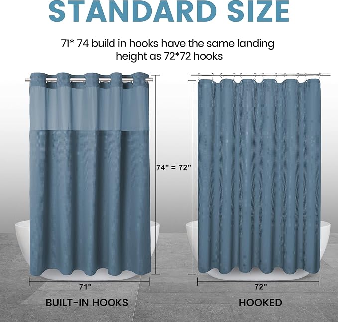 EUTXL Heavyweight Moonlight Blue No Hook Shower Curtain with Snap in Liner,256GSM Waffle Weave Shower Curtains for Bathroom,71W x 74H