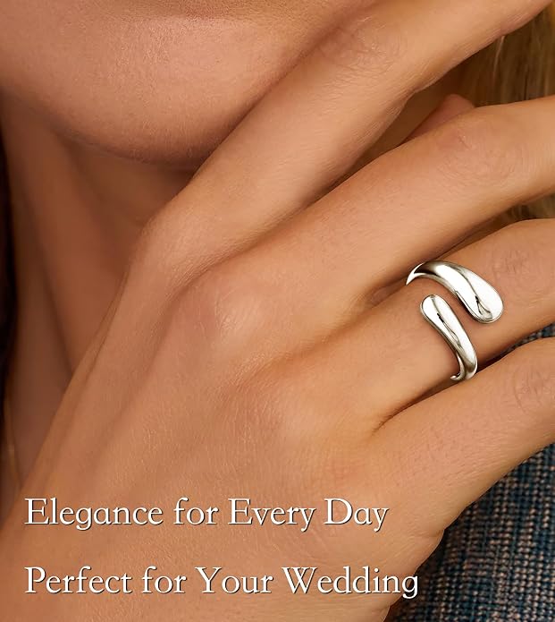 Non Tarnish Gold Chunky Rings for Women, 14K Gold Plated Statement Dome Rings Stacking Silver, Adjustable Mens Eternity Wedding Band Mixed Metal Jewelry Size 3-13