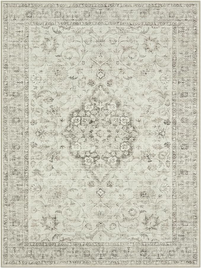 LIVEBOX Washable Area Rug 9x12 Rugs for Living Room Bedroom, Non-Slip Boho Indoor Carpet for Dining Room Office, Low-Pile Farmhouse Soft Carpets for Kids Nursery Room Playroom, Taupe