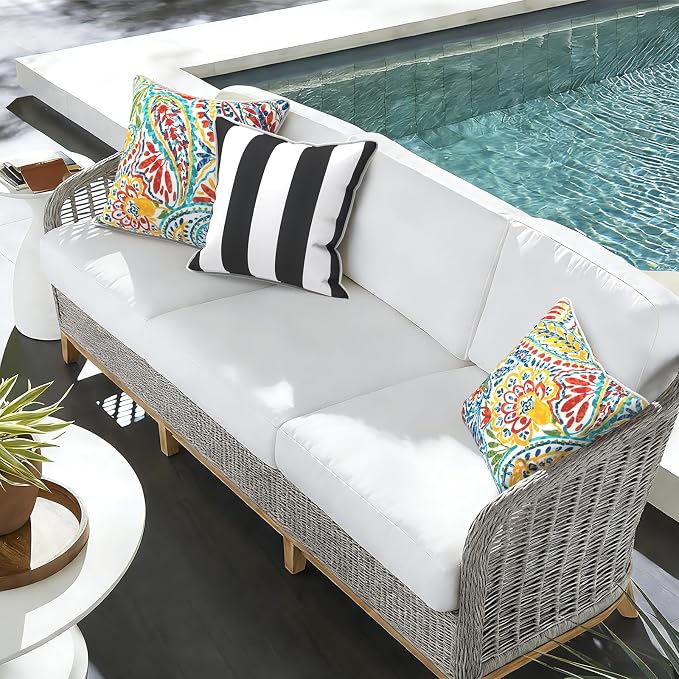 Outdoor Throw Pillow Covers Pack of 2, Decorative Water Repellent Square Pillow Cases with Piping 18x18 Inch, Paisley Multi
