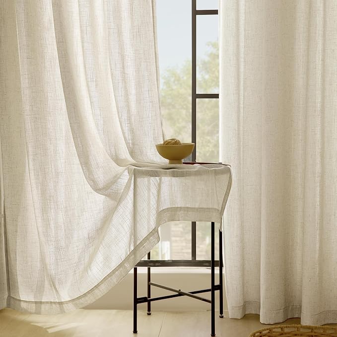 Faux Linen Beige Curtains 63 inches Long for Living Room Rustic Farmhouse Linen Drapes Semi Sheer Burlap Textured Canvas Cloth Curtain Panels Set of 2 Kahki Tan Colored