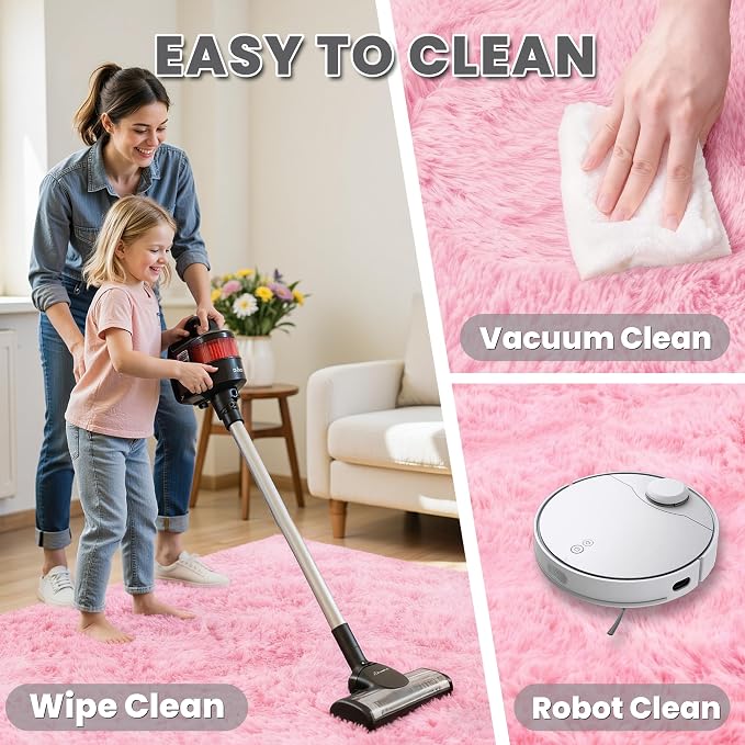 4x6 Area Rugs for Living Room Rug: Soft Fluffy Shag Light Pink Rugs for Bedroom, Non-Slip Large Fuzzy Plush Rug Indoor Floor Carpet for Nursery Kids Boys Girls Room, Dorms, Playroom, Modern Home Decor