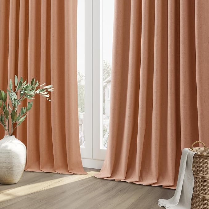 Guken 100% Blackout Curtains 96 Inch Length 2 Panels Set for Living Room Bedroom Back Tab Thermal Insulated Black Out Linen Drapes Room Darkening Rose,52x96