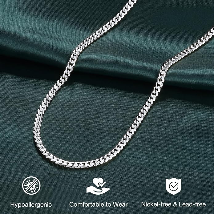 Jewlpire 925 Sterling Silver Plated Rope/Cuban/Paperclip/Herringbone Chain Necklaces for Women, 18K Gold Plated Chain Necklace,Hypoallergenic Women's Chain Necklaces 16+3 Inch