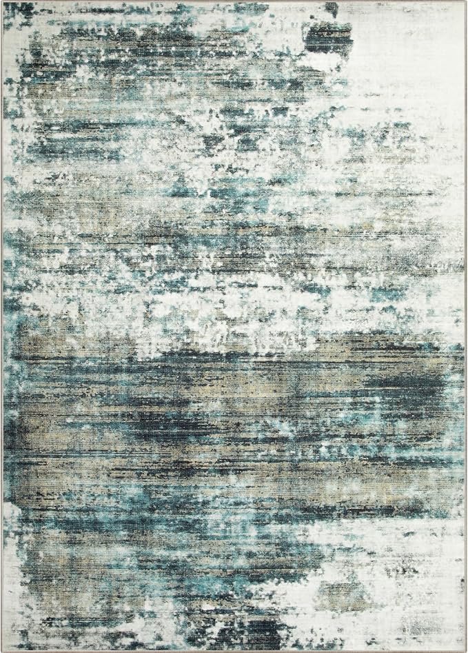 8x10 Area Rugs Washable Rug: Large Modern Abstract Living Room Rug Soft Anti-Skid Thin Carpet Indoor Floor Non-Shedding Carpets for Bedroom Dining Room Farmhouse Nursery Home Office Green Multi