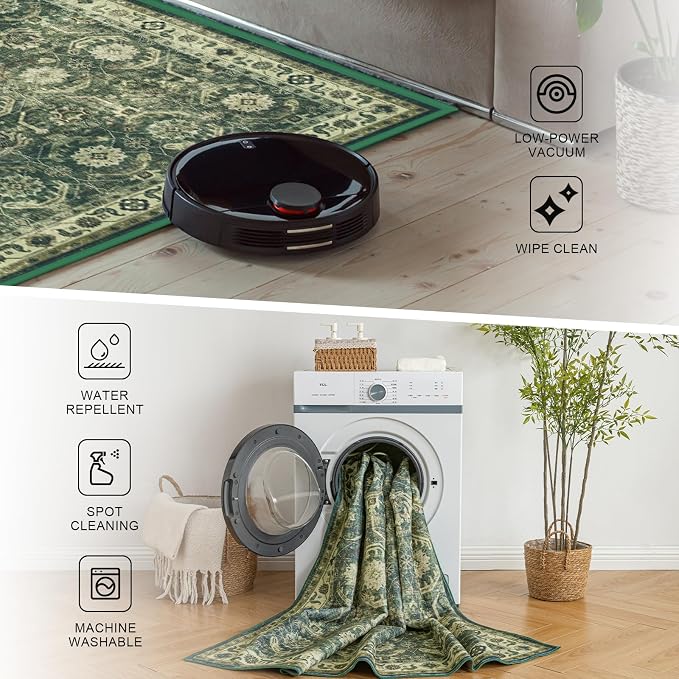 9x12 Area Rug, Soft Non Slip Low Pile Washable Rug, Boho Modern Large Rug for Living Room, Bedroom, Dining Room, Sage Green