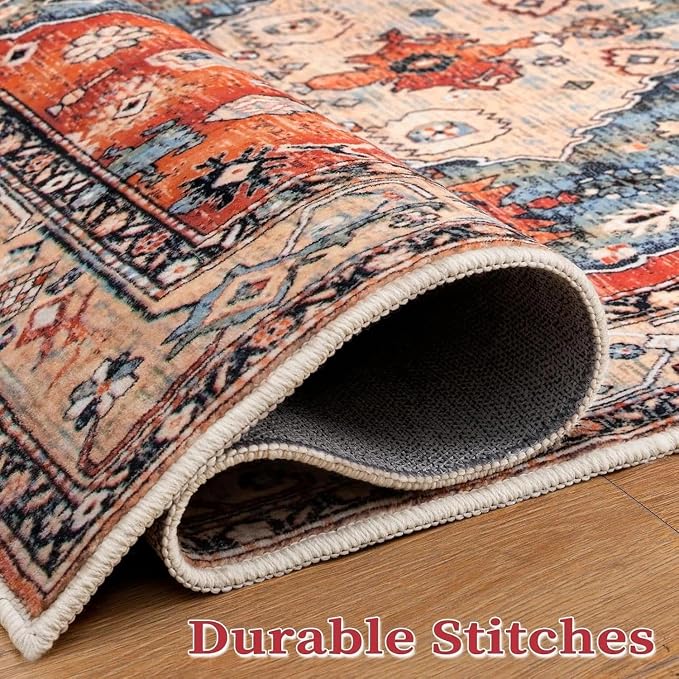 SERISSA Boho Area Rug for Entryway, 3x4 | Washable, Non-Slip, Ultra Soft Print Distressed Tribal, Low-Pile Throw Door Mat