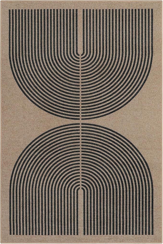 Lahome Modern Rainbow Easy Jute 6x9 Rug, Large Living Room Carpet Washable Outdoor Patio Dining Room Rug, Non Slip Indoor Outdoor Carpet for Backyard Deck Office Decor