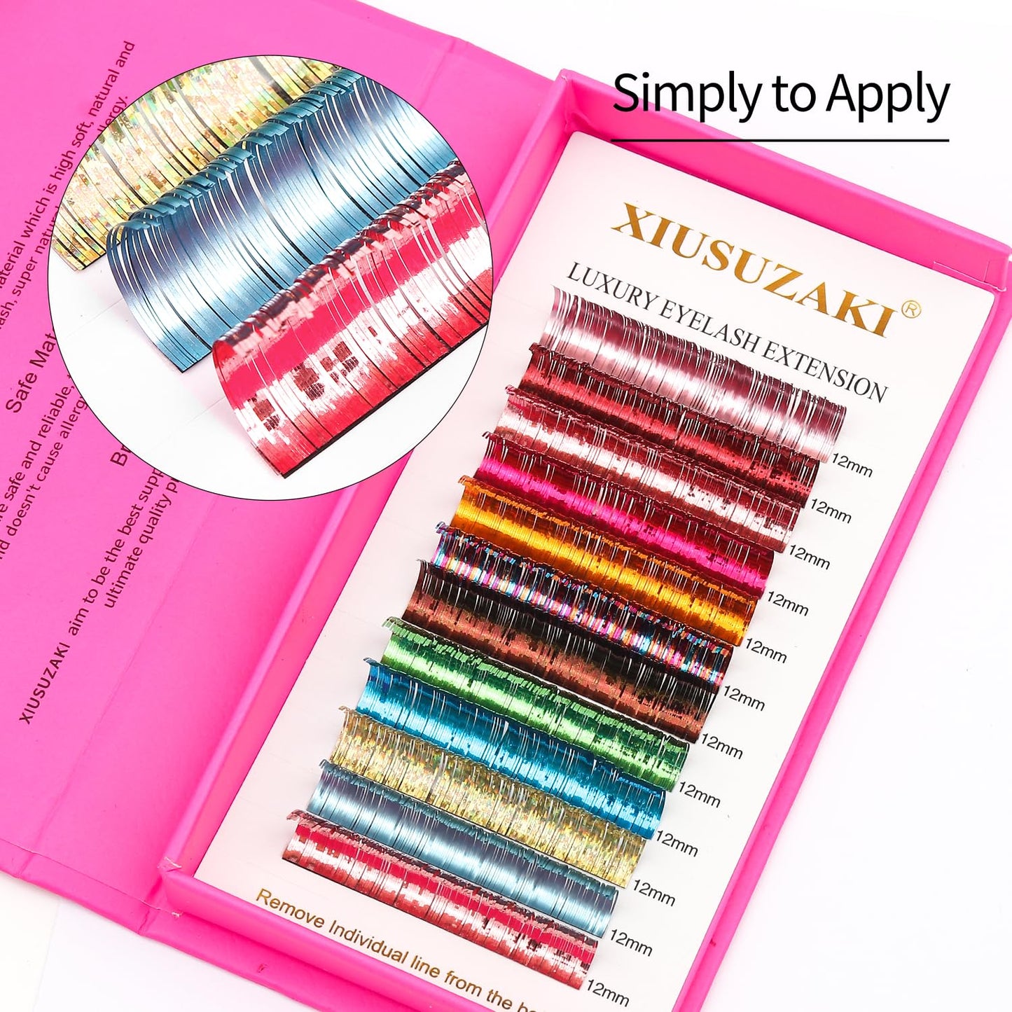 Glitter Spike Tinsel Eyelash Extensions 0.07 Colored Lashes Extension C Curl Lashes 13mm Lash Extensions Soft False Eyelashes Volume Lashes 12 Rows Professional Use(Glitter,0.07-C,13mm)