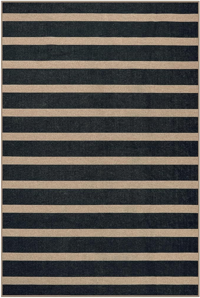 Lahome Striped Easy Jute Front Door Mat, 2x3 Kitchen Outdoor Rug Washable | Indoor Entryway Rugs Black, Modern Farmhouse Neutral Non Slip Non Shedding Small Carpet for Entry Welcome Entrance Foyer