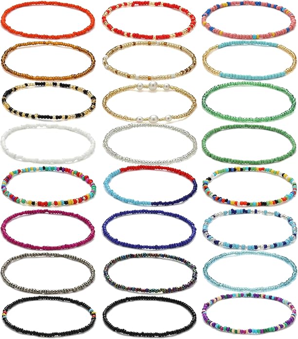 Beaded Anklets for Women Handmade Boho Beaded Ankle Bracelets Colorful Beads Foot Anklets for Women