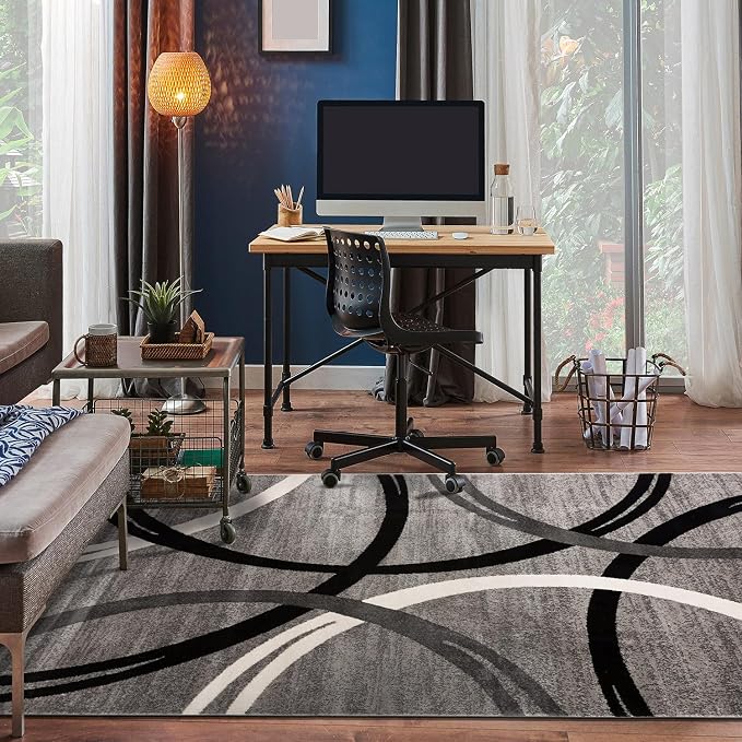 Rugshop Wavy Circles Fade-Resistant Living Room Area Rug Gray 3'3" x 5'