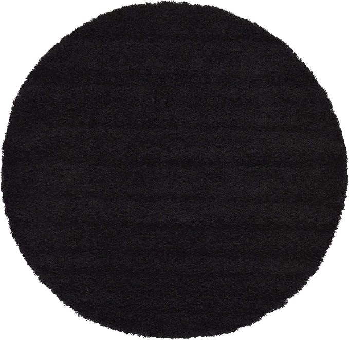 Unique Loom Solid Shag Collection Area Rug (6' 1" Round, Jet Black)
