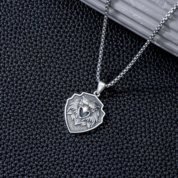 SIMONLY Eagle/Wolf/Skull Necklace for Men 925 Sterling Silver Shield Fish Hook Pendant Amulet Necklace Viking Shield Jewelry Christmas Gifts for Him
