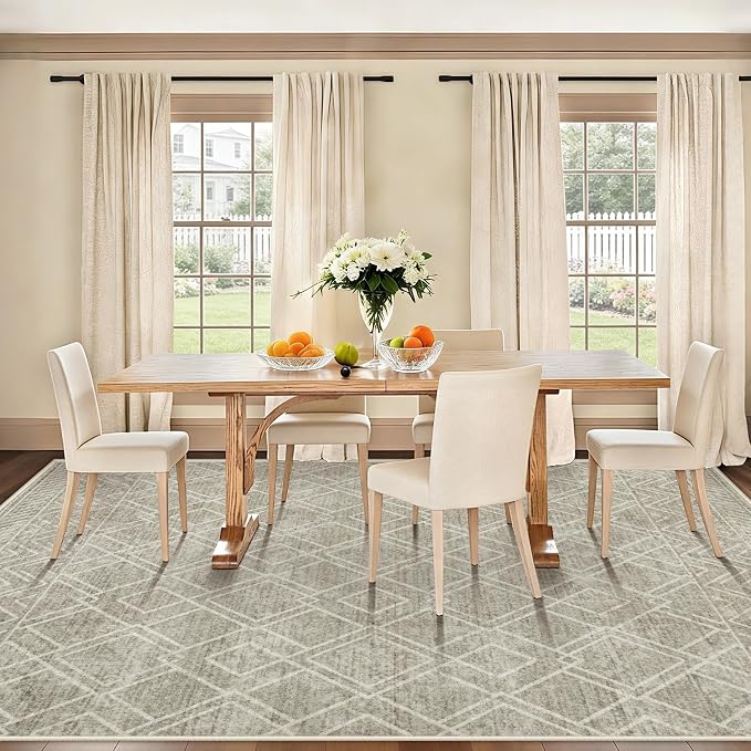 Area Rugs 8x10 Living Room Rug: Washable Geometric Moroccan Neutral Rugs Boho Modern Non Slip Area Rug Large Soft Indoor Floor Low Pile Carpet for Bedroom Dining Room Home Office (Brown, 8'x10')
