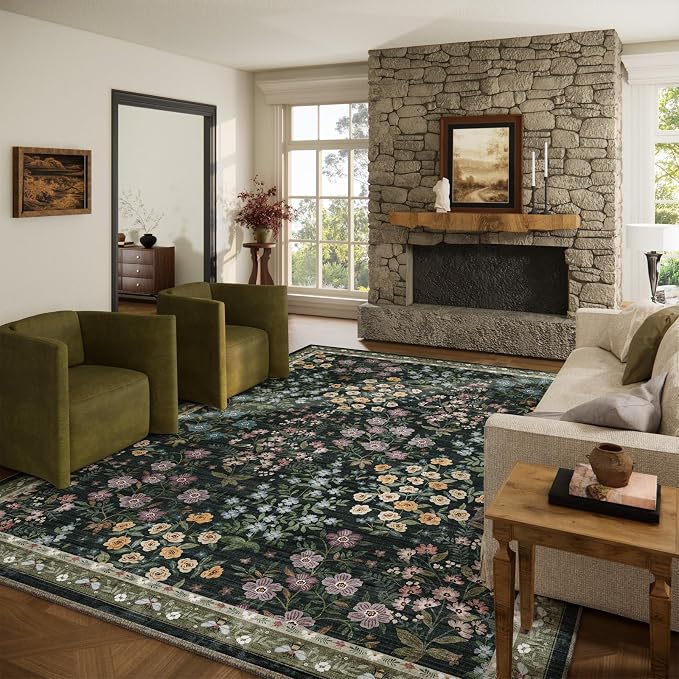 10x12 Area Rugs Living Room: Washable Rug Non Slip Stain Resistant Low Pile Ultra Soft Faux Wool Lightweight Large Rugs for Bedroom Dining Room Under Table Rug Indoor Nursery Home Office Farmhouse