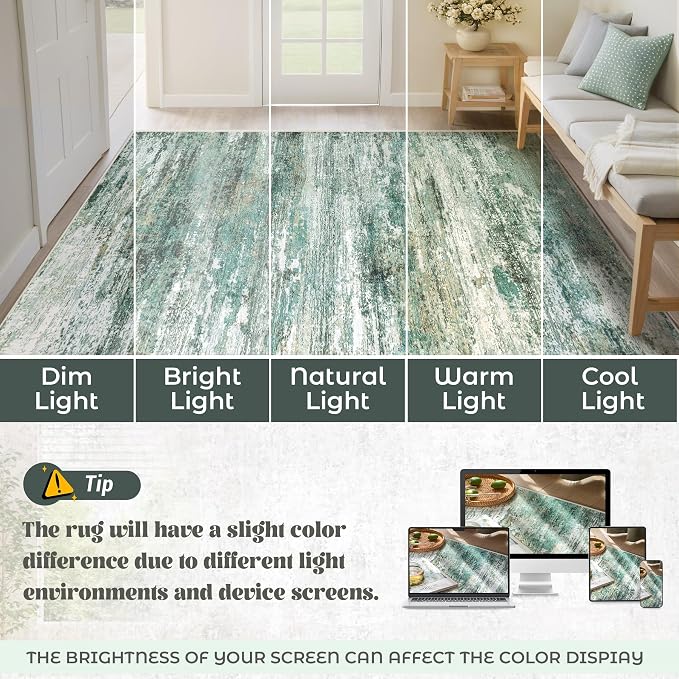 XLUEZ 9x12 Area Rug for Living Room, Washable Modern Abstract Large Area Rug Neutral Soft Non Slip Kids Rug Stain Resistant Indoor Carpet for Bedroom Dining Room Playroom Office(Green, 9'x12')
