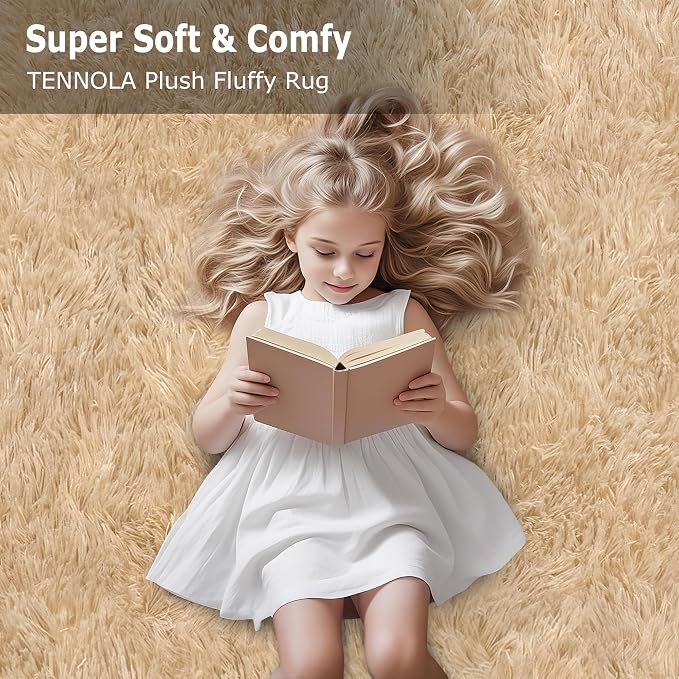 2x8 ft Beige Runner Rugs for Bedroom Living Room, Soft Plush Fluffy Throw Rug Shag Runner Carpet for Hallways Non Slip, Washable Light Beige Rug Carpet for Nursery Kids Girls Room Home Decor